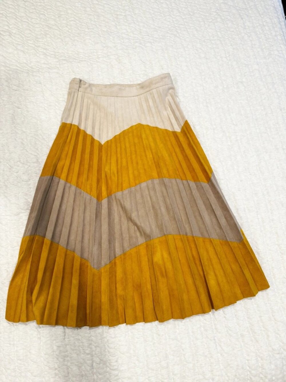 Zara Basic Pleated Colorblock Midi Skirt Mustard Beige Size S